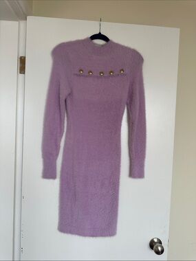 Versace Jeans Couture Lavender Long-Sleeve Bodycon Dress with Gold
